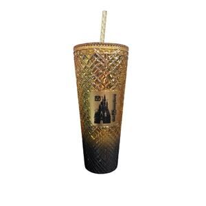 New Disney World Starbucks BLACK & GOLD Tumbler Jeweled Tumbler with straw